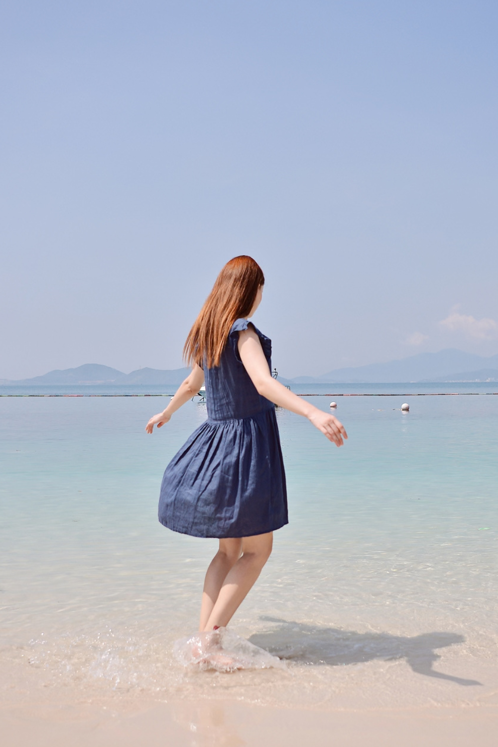 Short Linen Dress with Ruffle Sleeves