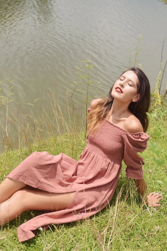 Off Shoulder Cotton Dress - Organic Cotton Clothing - Women Midi Dress