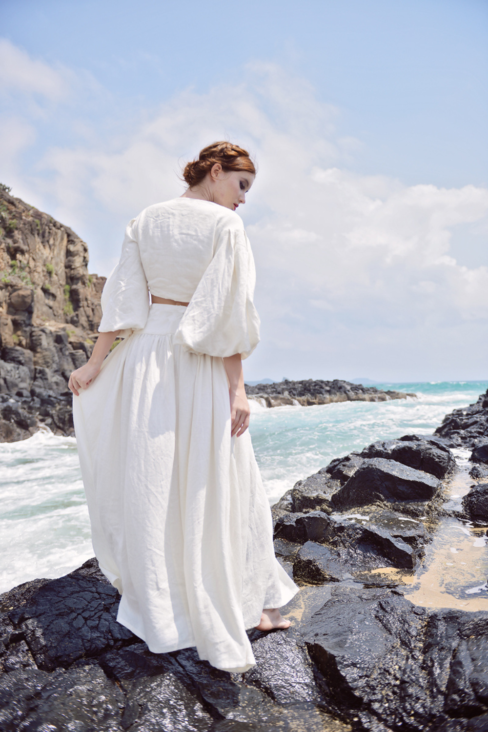 High Waisted Maxi Organic Cotton Linen Skirt