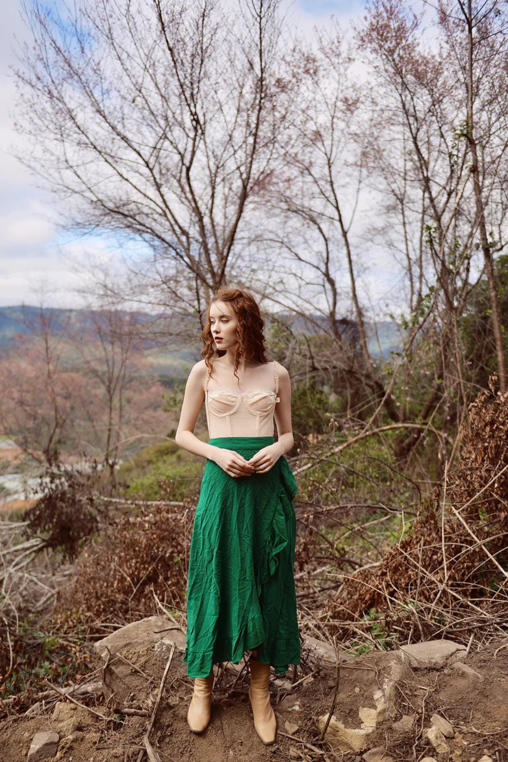 Cotton Linen Ruffle Trim Wrap Skirt