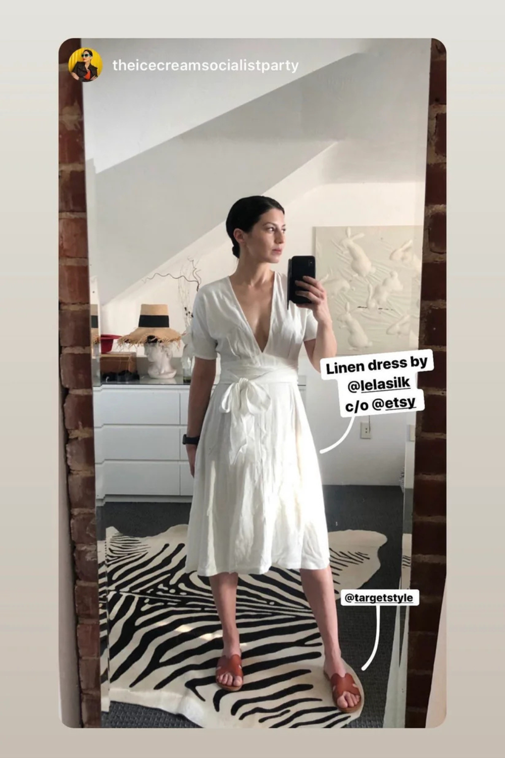 Linen Midi Dress with Tie Waist