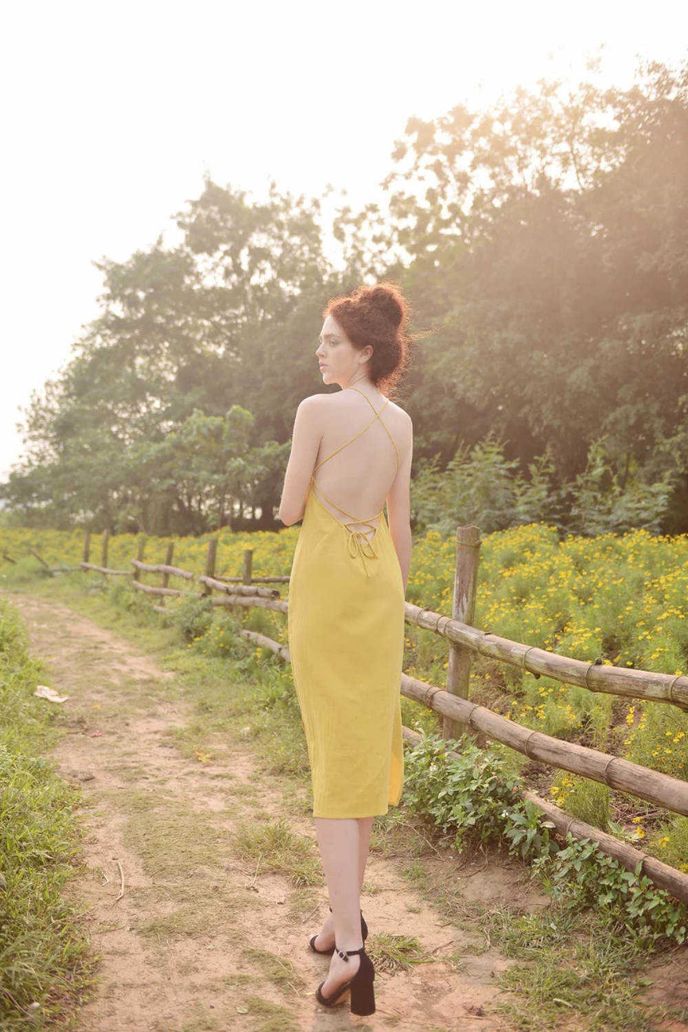 Linen Dress Sleeveless Backless - Midi Cotton Dress - Cotton Dress for Women - Crossed Back Slip - Cotton Slip Dress - Natural Fabric