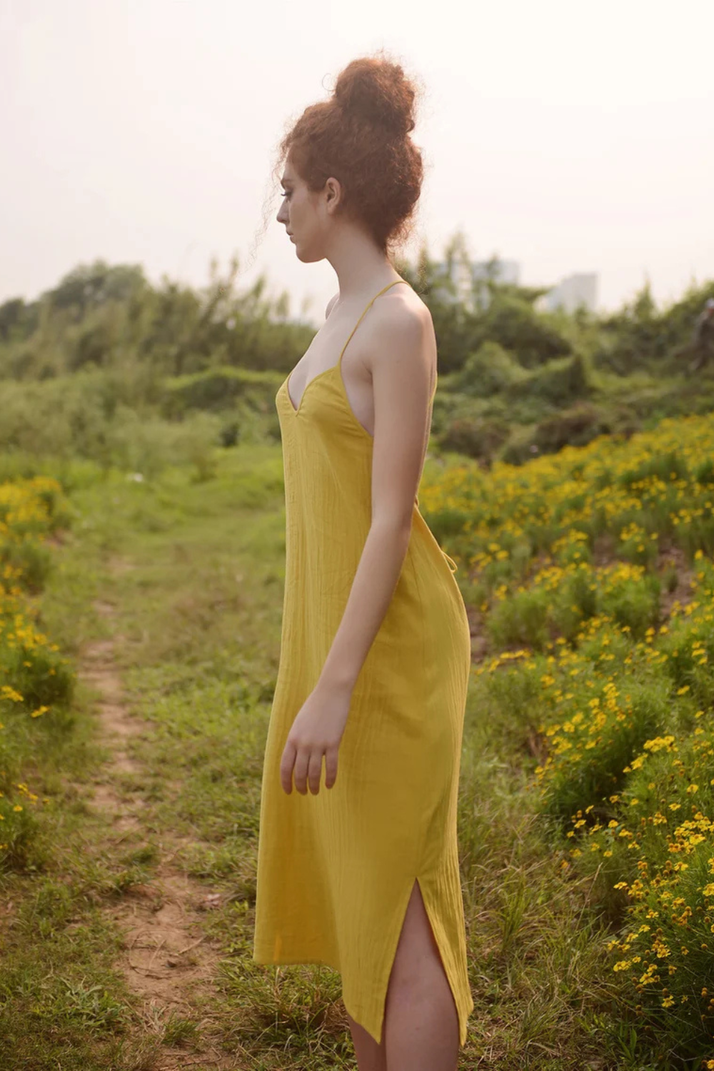 Linen Dress Sleeveless Backless - Midi Cotton Dress - Cotton Dress for Women - Crossed Back Slip - Cotton Slip Dress - Natural Fabric