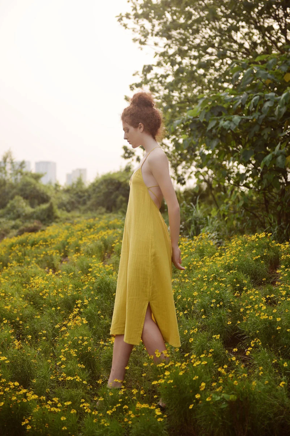 Linen Dress Sleeveless Backless - Midi Cotton Dress - Cotton Dress for Women - Crossed Back Slip - Cotton Slip Dress - Natural Fabric