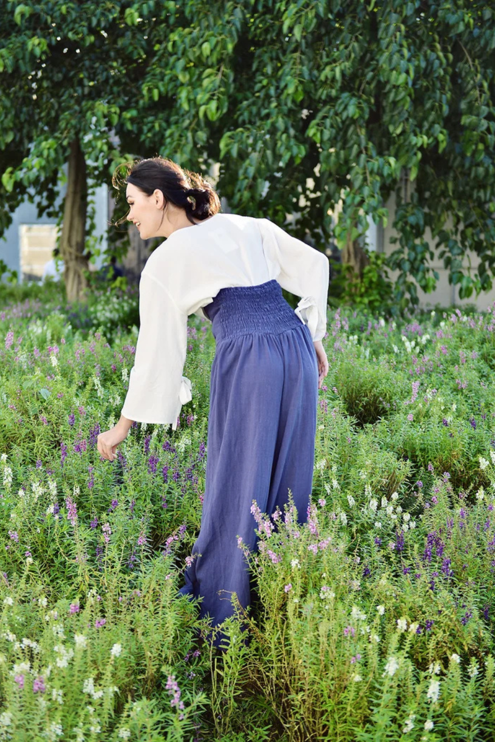 High Waisted Linen Pants with Lace-Up Waist