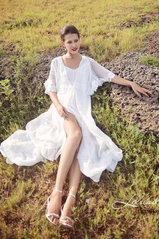 White Sheer Lace Robe - Bridal White Robe - Ivory Sheer Robe