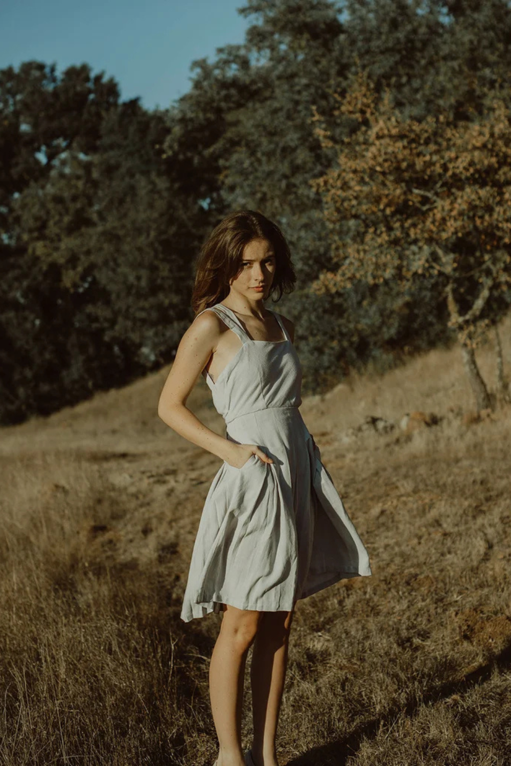 Linen Apron Dress Cross Back with Pockets