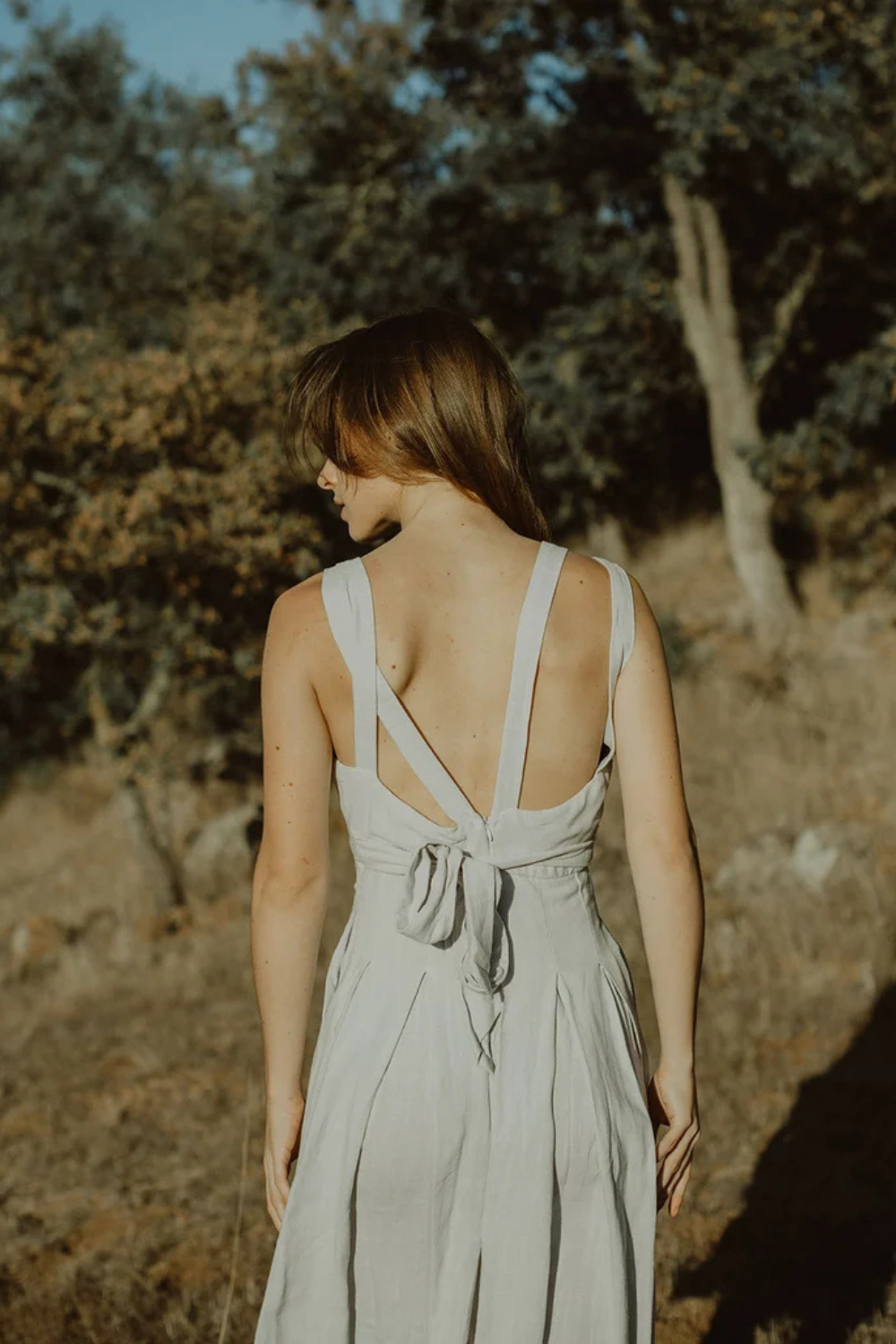 Linen Apron Dress Cross Back with Pockets