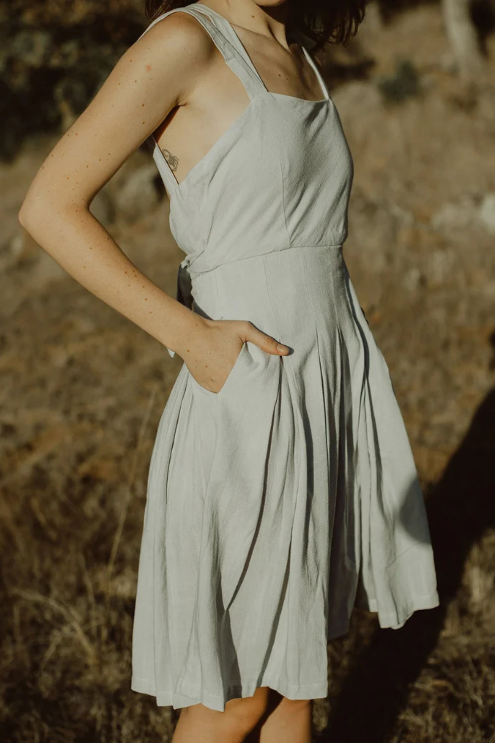 Linen Apron Dress Cross Back with Pockets