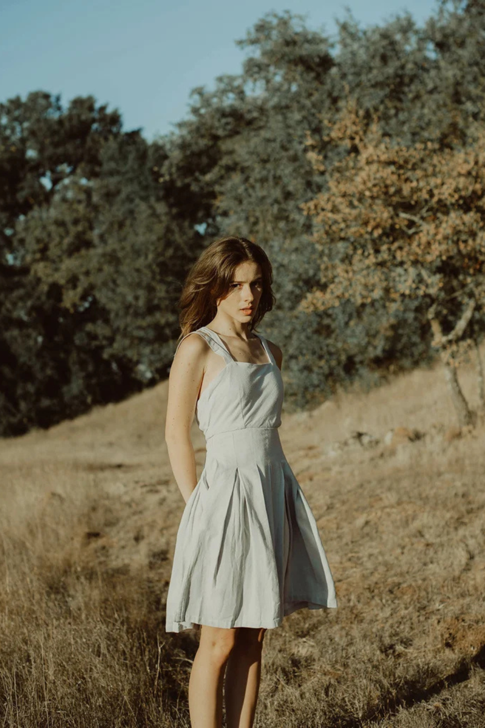 Linen Apron Dress Cross Back with Pockets