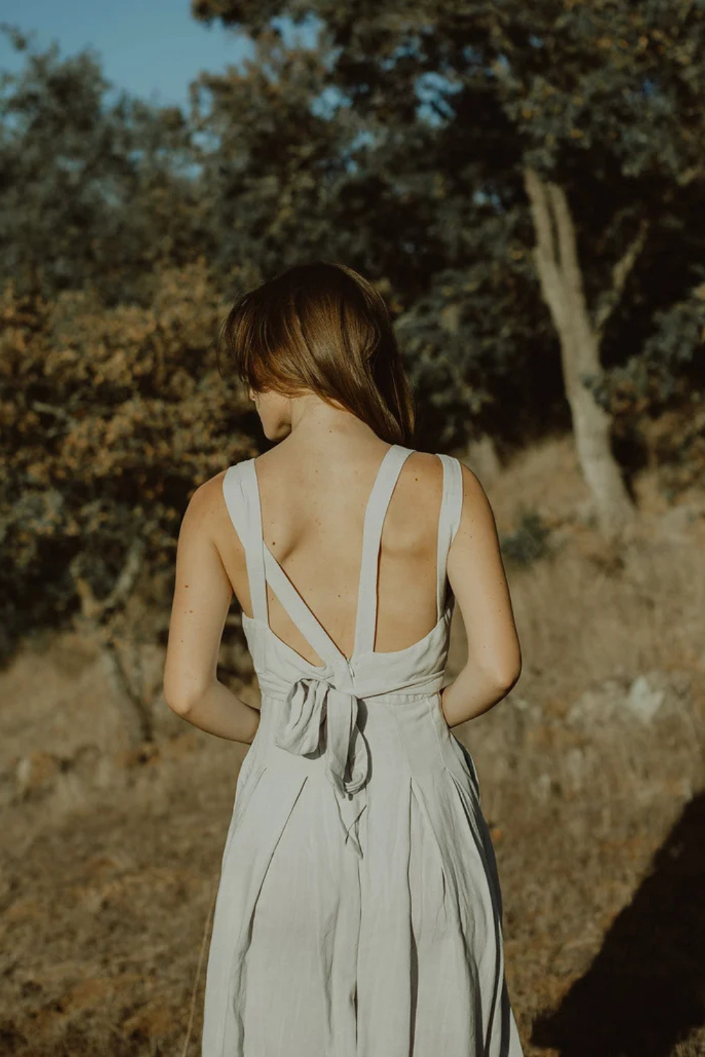 Linen Apron Dress Cross Back with Pockets