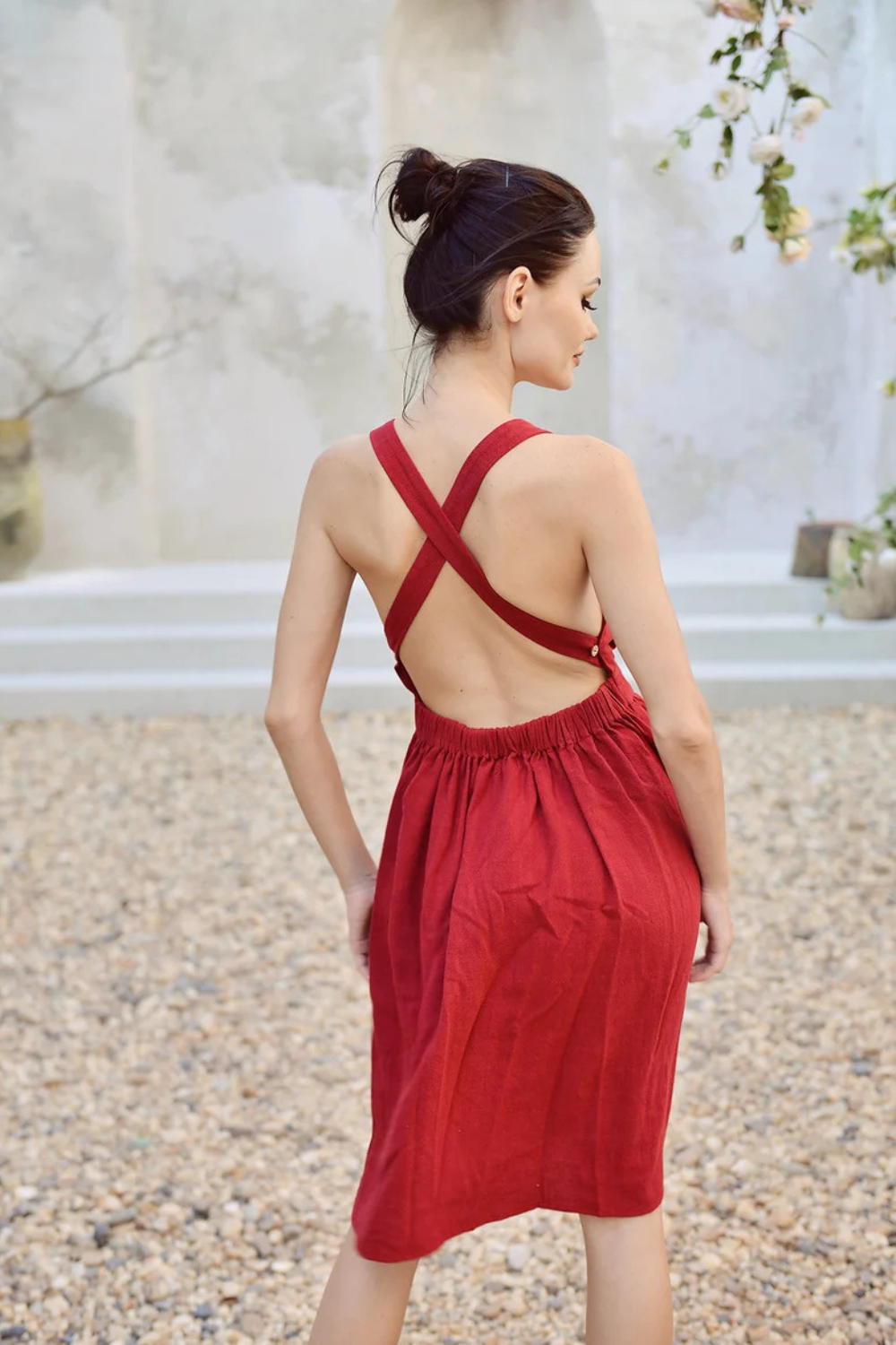 Red Cotton Cross Back Apron Dress