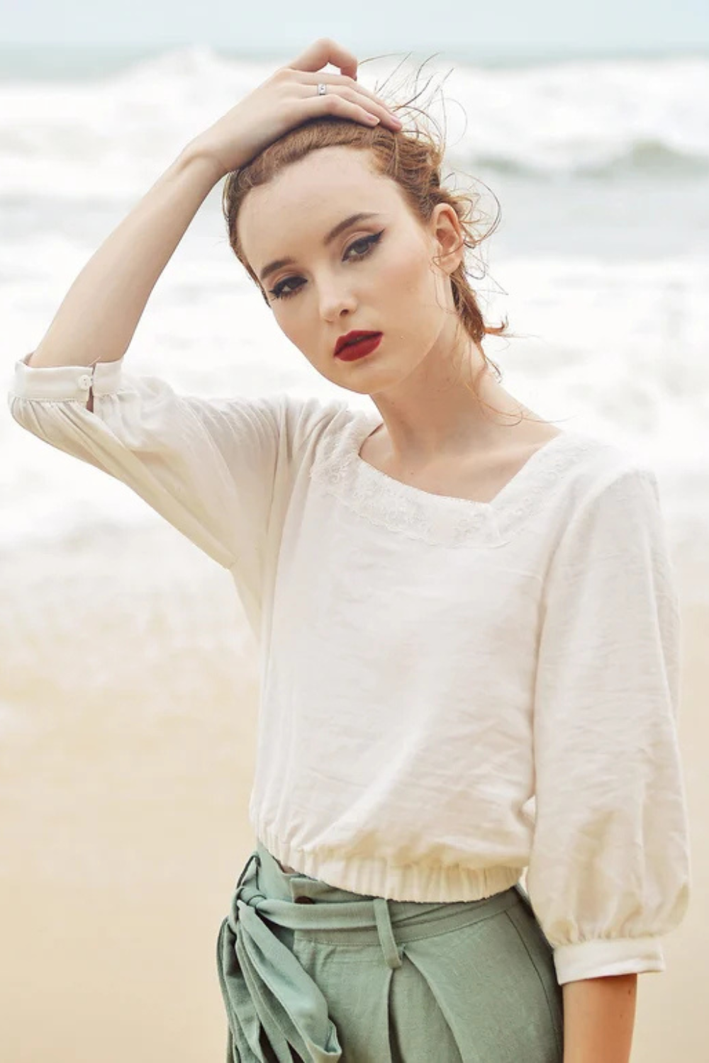 Cotton Linen Crop Top with Lace Embroidery
