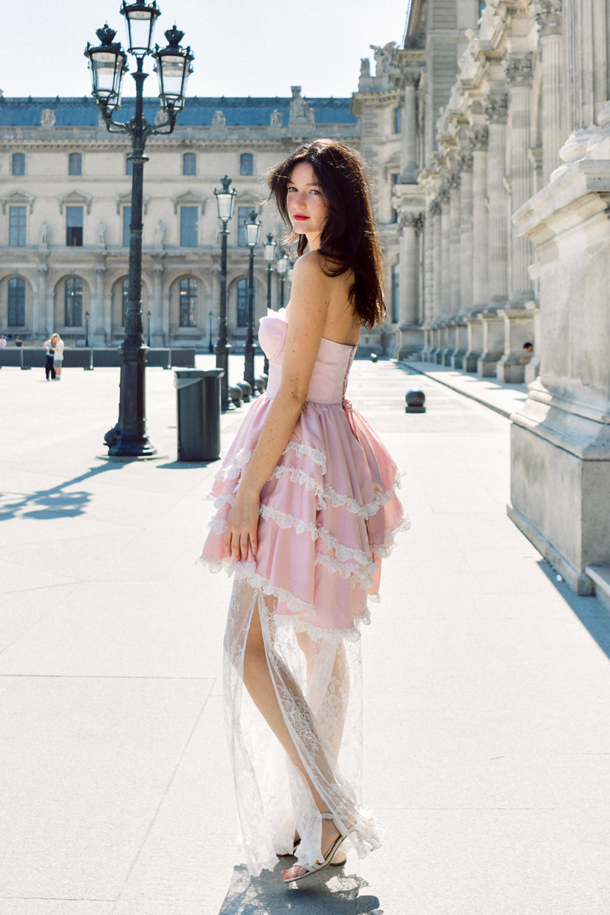 Galette Pink Silk Corset Lace Gown Boho Wedding Dress