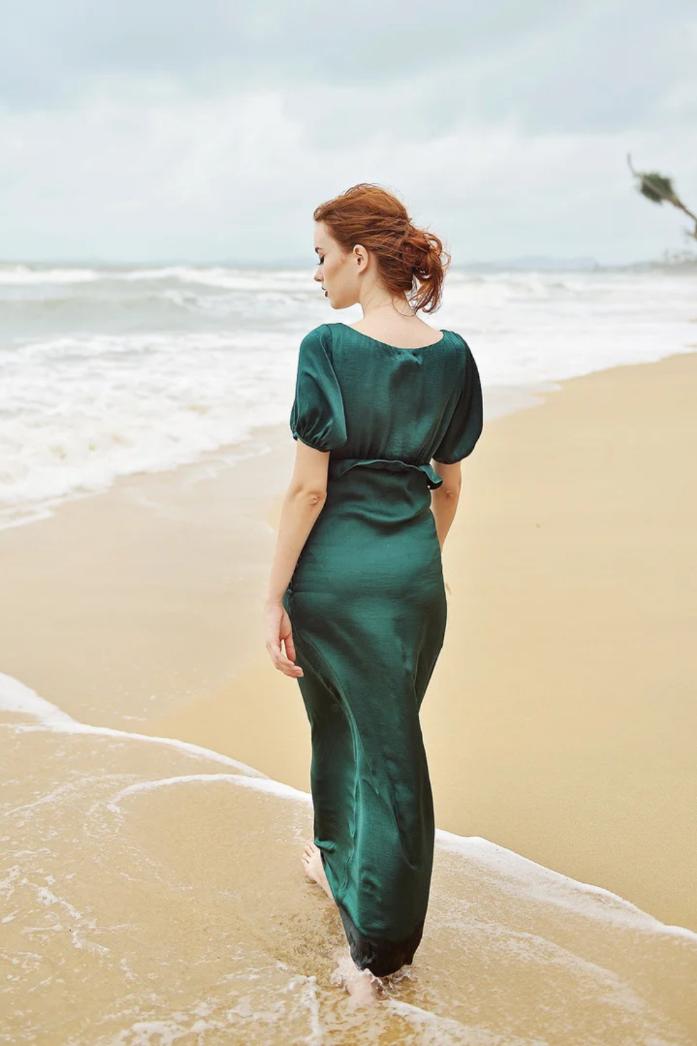 Maxi Silk Dress - Emerald Silk Dress - Silk Dress with Sleeves - Bridesmaids Silk Dress - Long Silk Gown