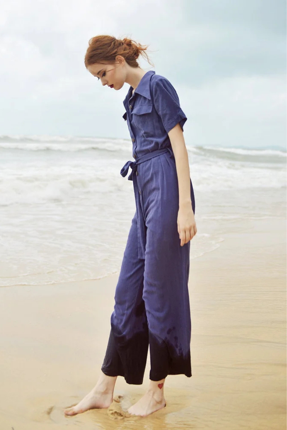 Women Casual Jumpsuit with Buttons - Linen Women Overalls - Cotton Romper with Short Sleeves