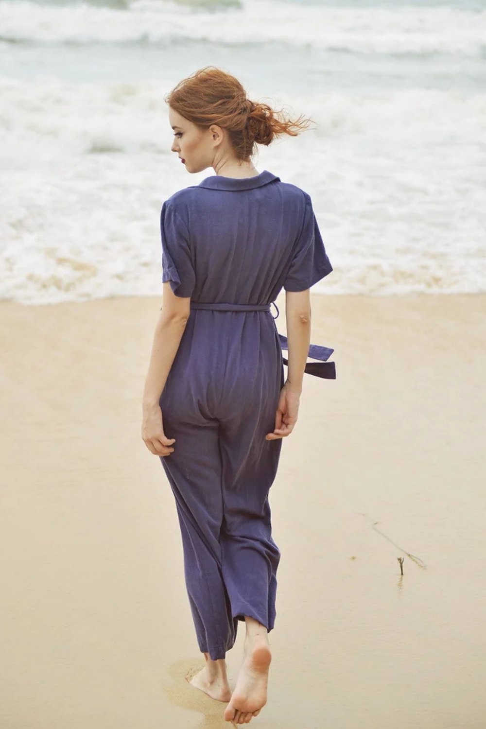 Women Casual Jumpsuit with Buttons - Linen Women Overalls - Cotton Romper with Short Sleeves