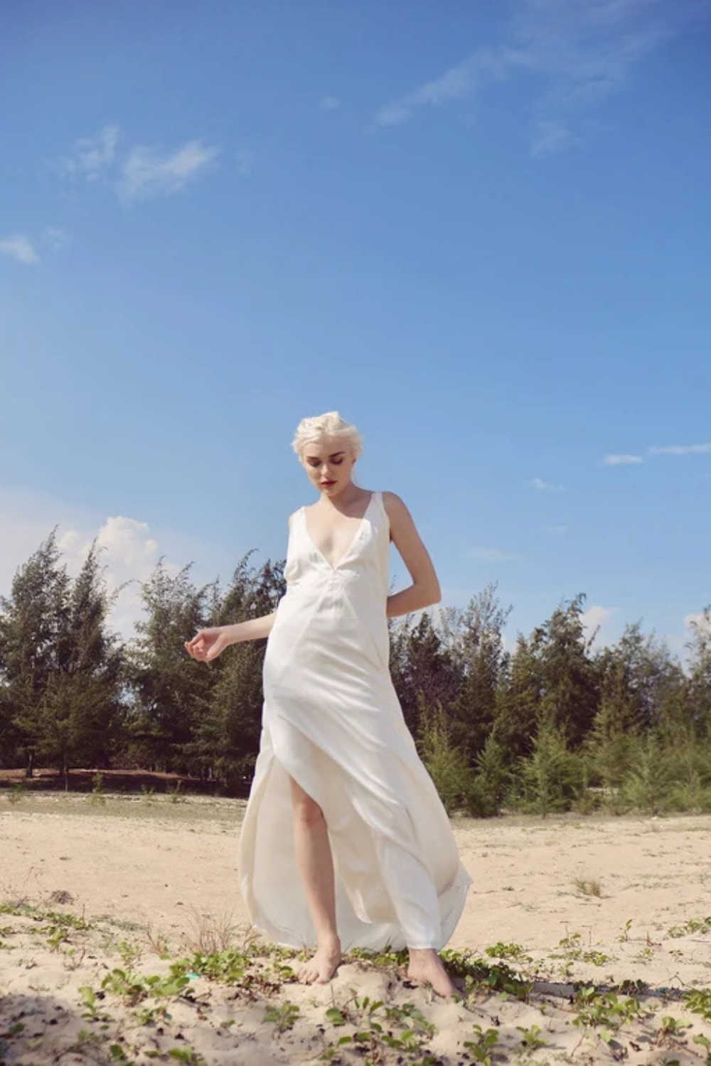 Low Cut Silk Dress - Deep Vneck Gown - Long Simple Silk Dress