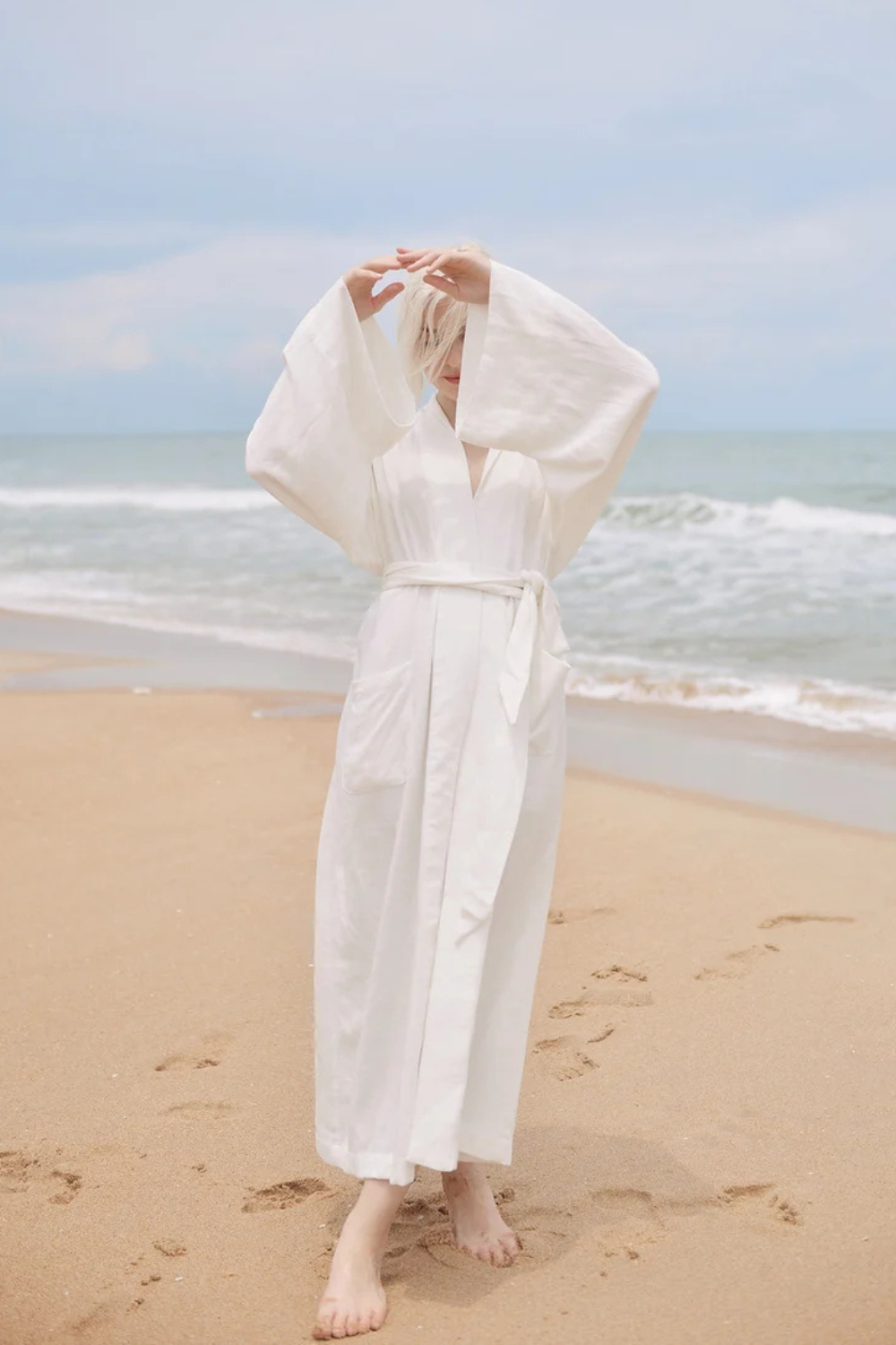 Women Linen Robe with Pockets - Linen Long Robe - Organic Cotton - Women Linen Robe