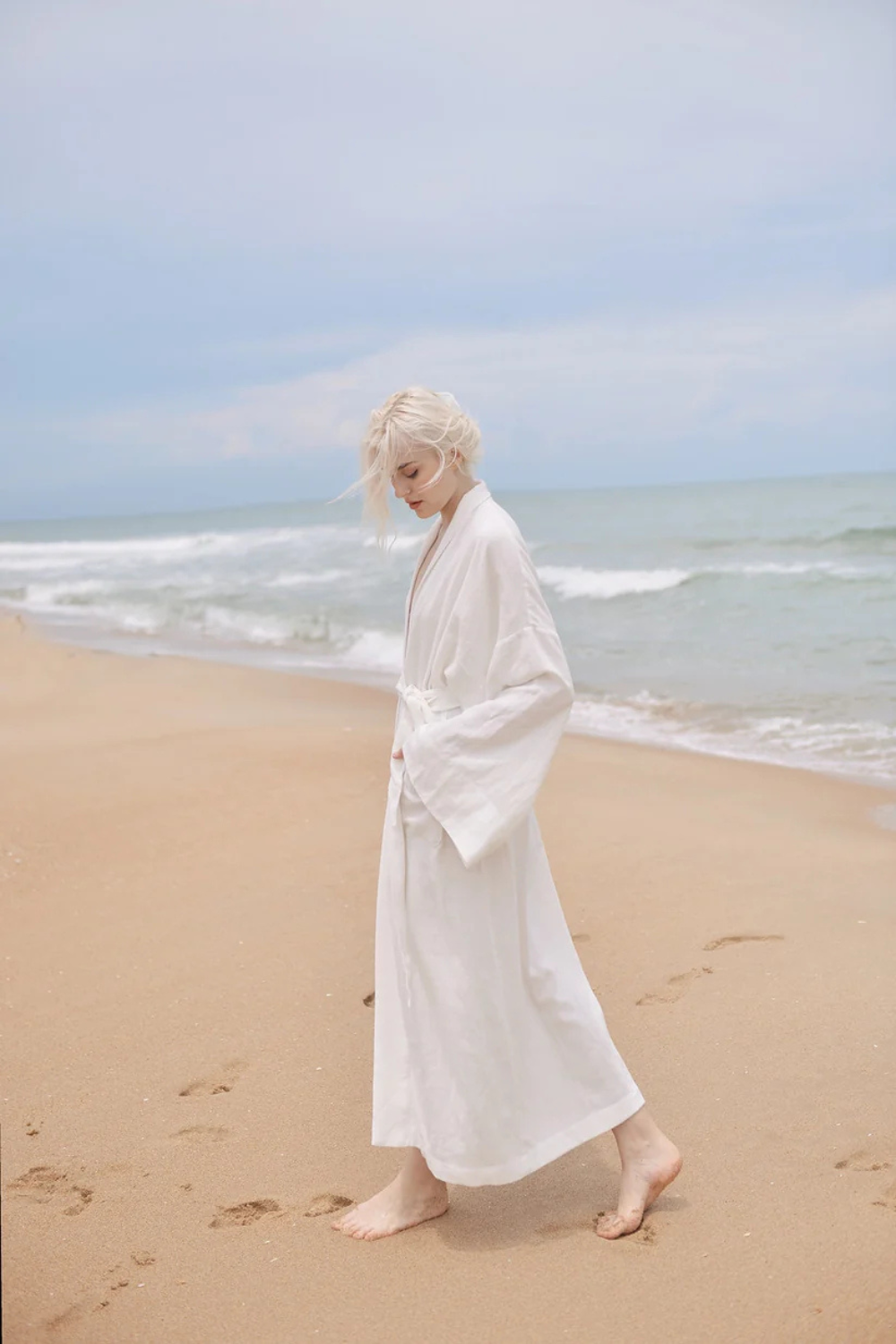 Women Linen Robe with Pockets - Linen Long Robe - Organic Cotton - Women Linen Robe