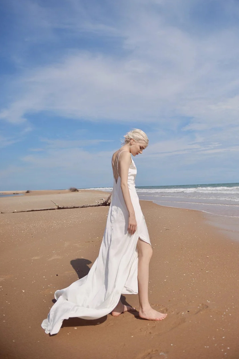 Low Cut Silk Dress - Deep Vneck Gown - Long Simple Silk Dress