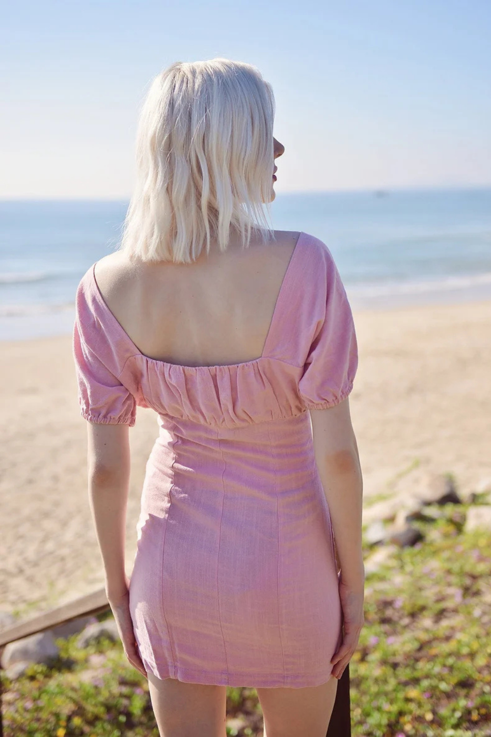 Bodycon Linen Mini Dress with Ruched Bust
