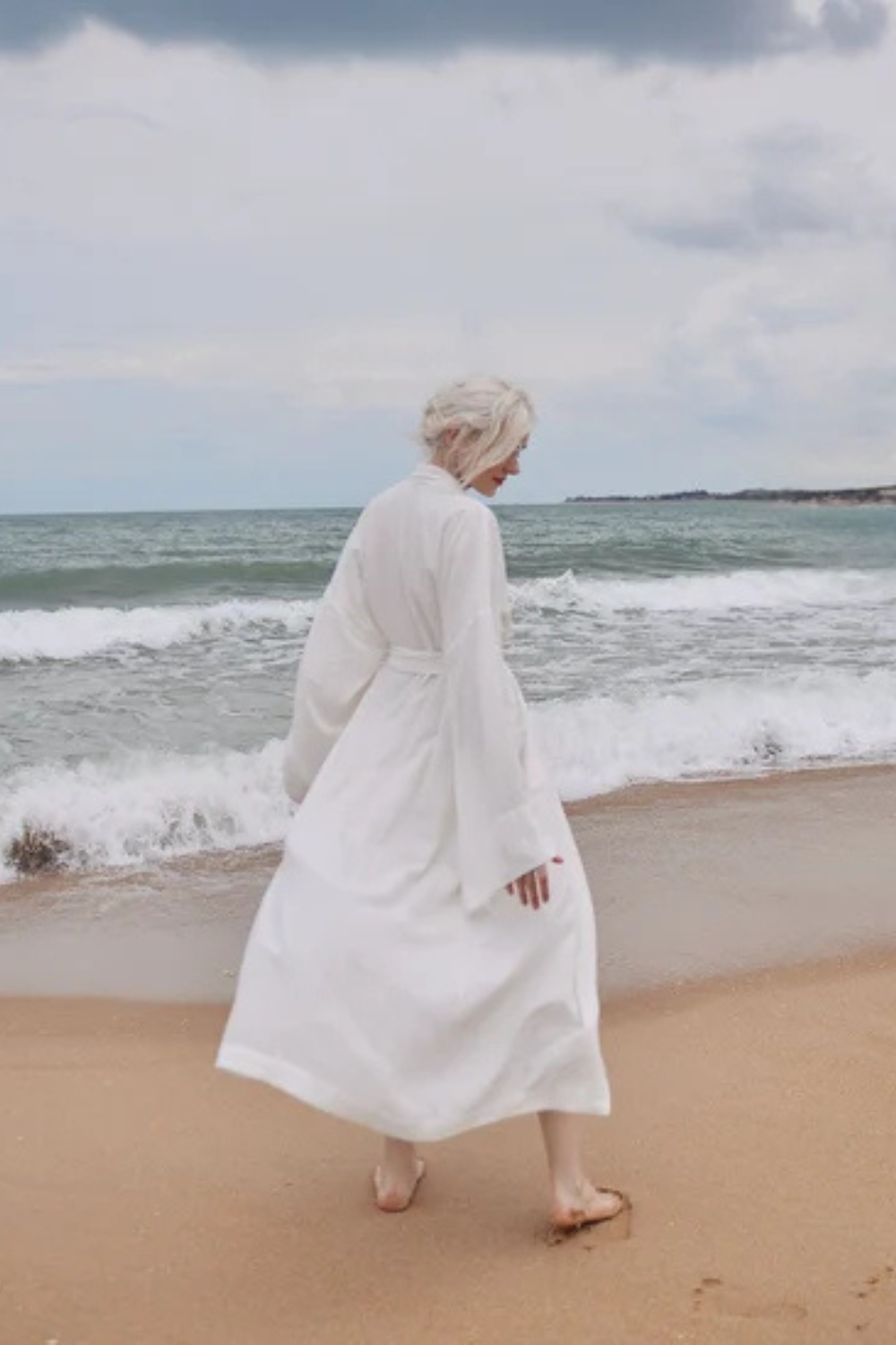 Women Linen Robe with Pockets - Linen Long Robe - Organic Cotton - Women Linen Robe