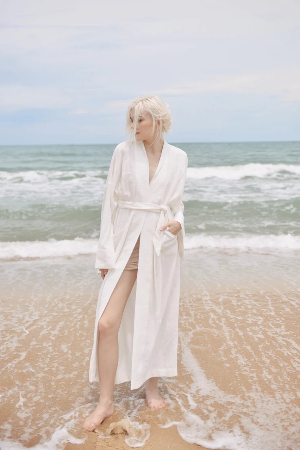 Women Linen Robe with Pockets - Linen Long Robe - Organic Cotton - Women Linen Robe