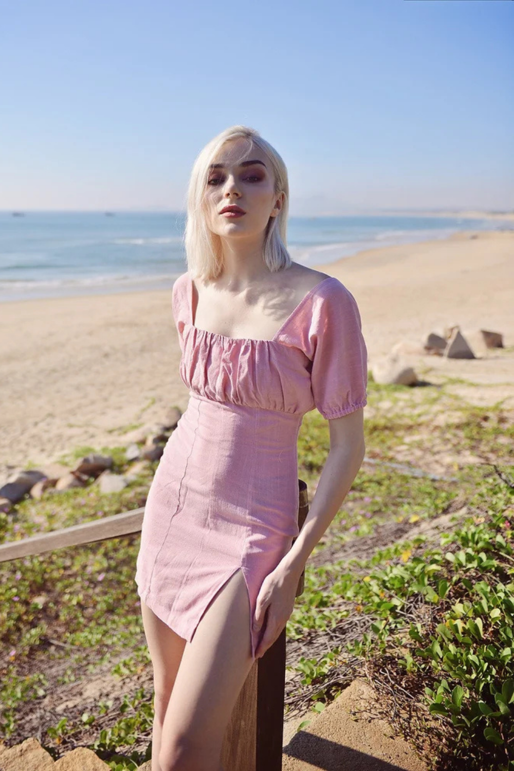 Bodycon Linen Mini Dress with Ruched Bust