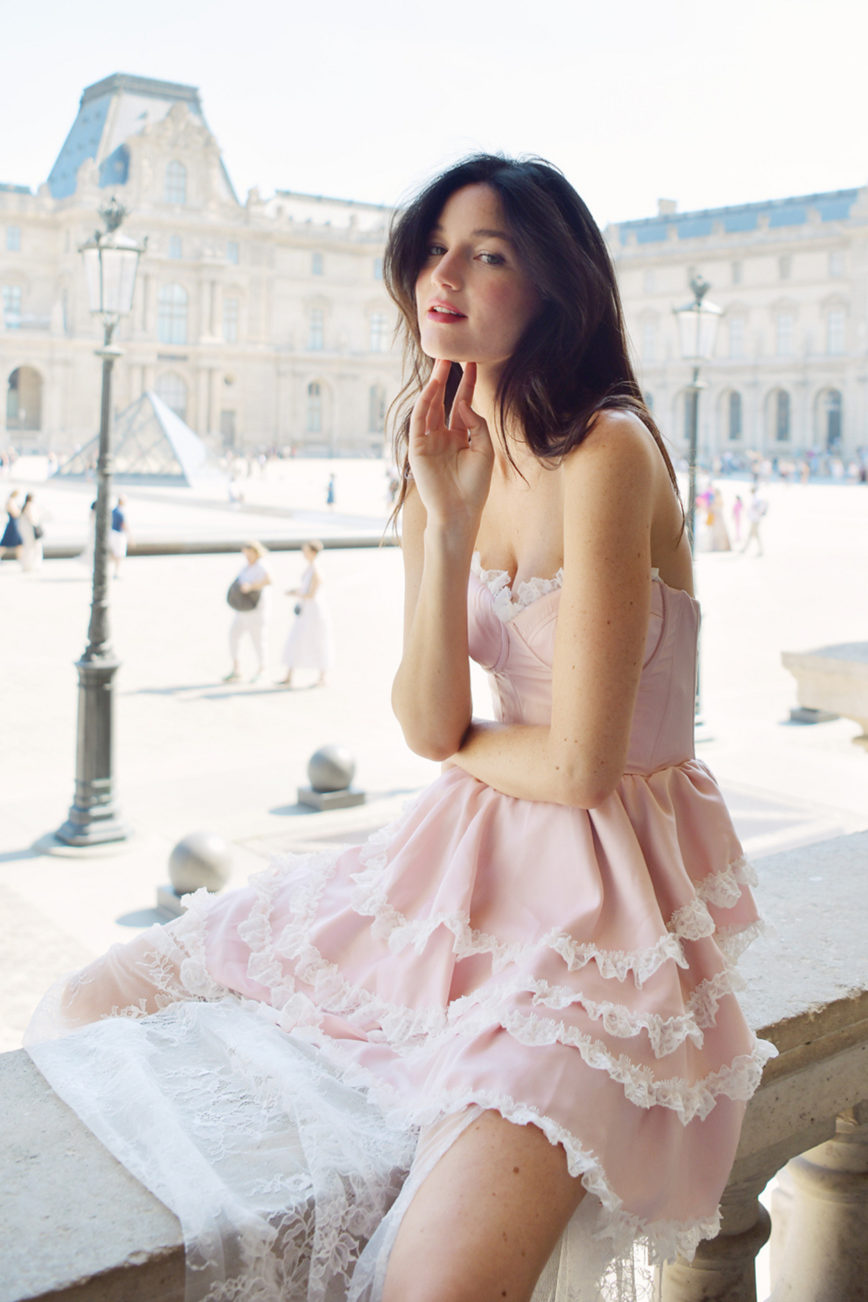 Galette Pink Silk Corset Lace Gown Boho Wedding Dress