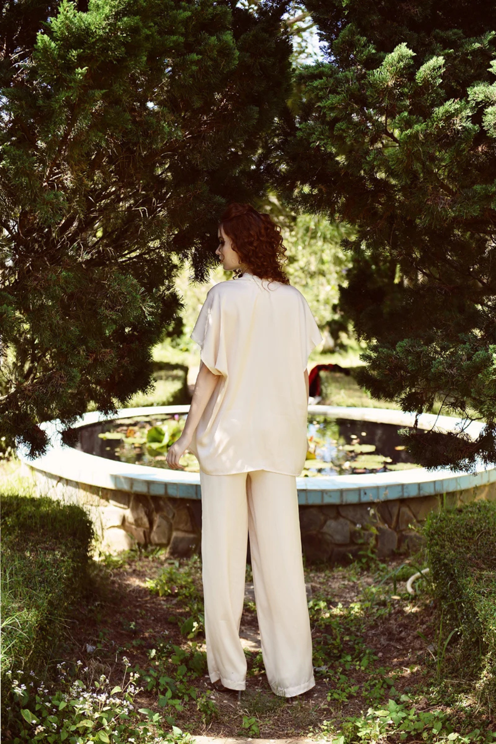 Women Silk Pajamas Set with Lace