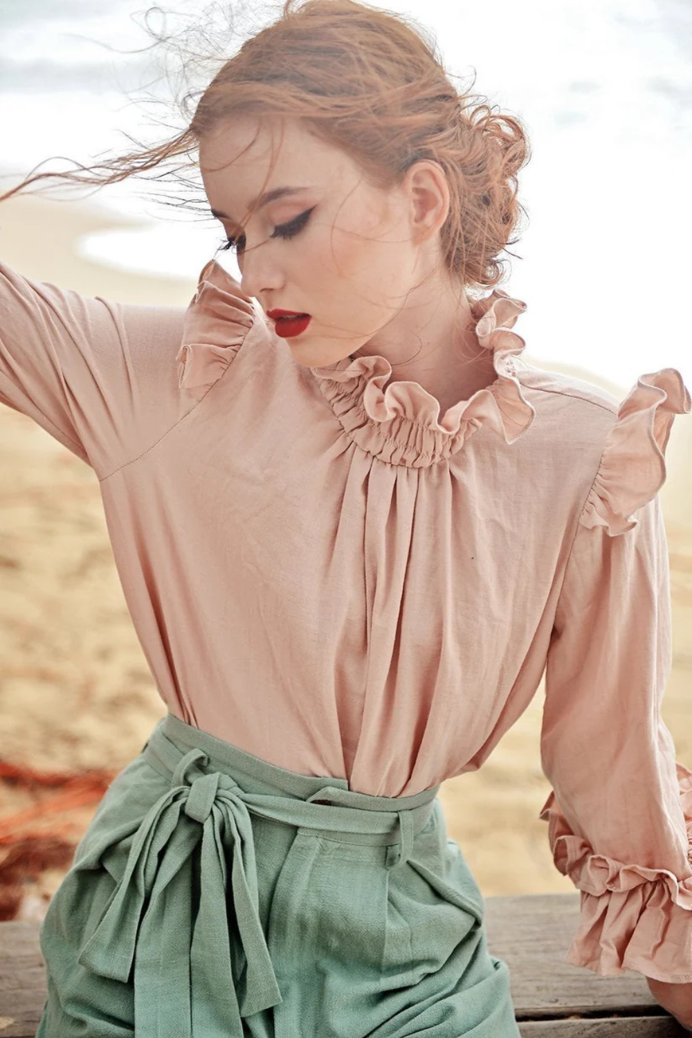 Cotton Blouse Women - Long Sleeves Winter Blouse - Linen Cotton Top Women - Unique Victorian Design - Vintage Style Blouse