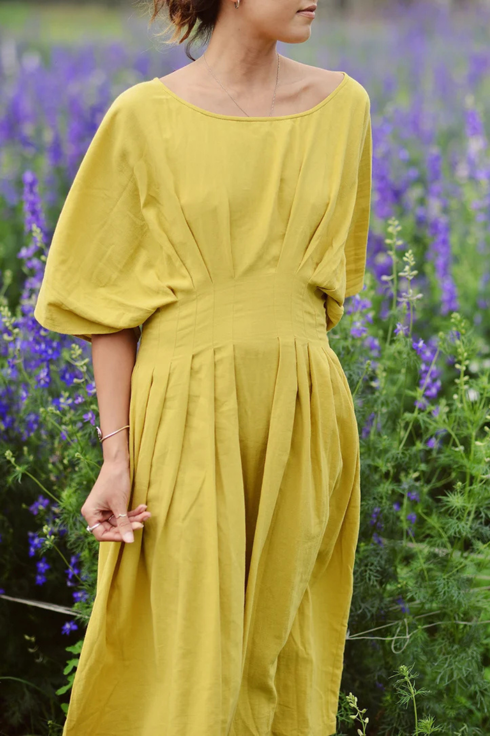 Linen Dress - Cotton Summer Dress - Women Midi Dress - Pleated Dress