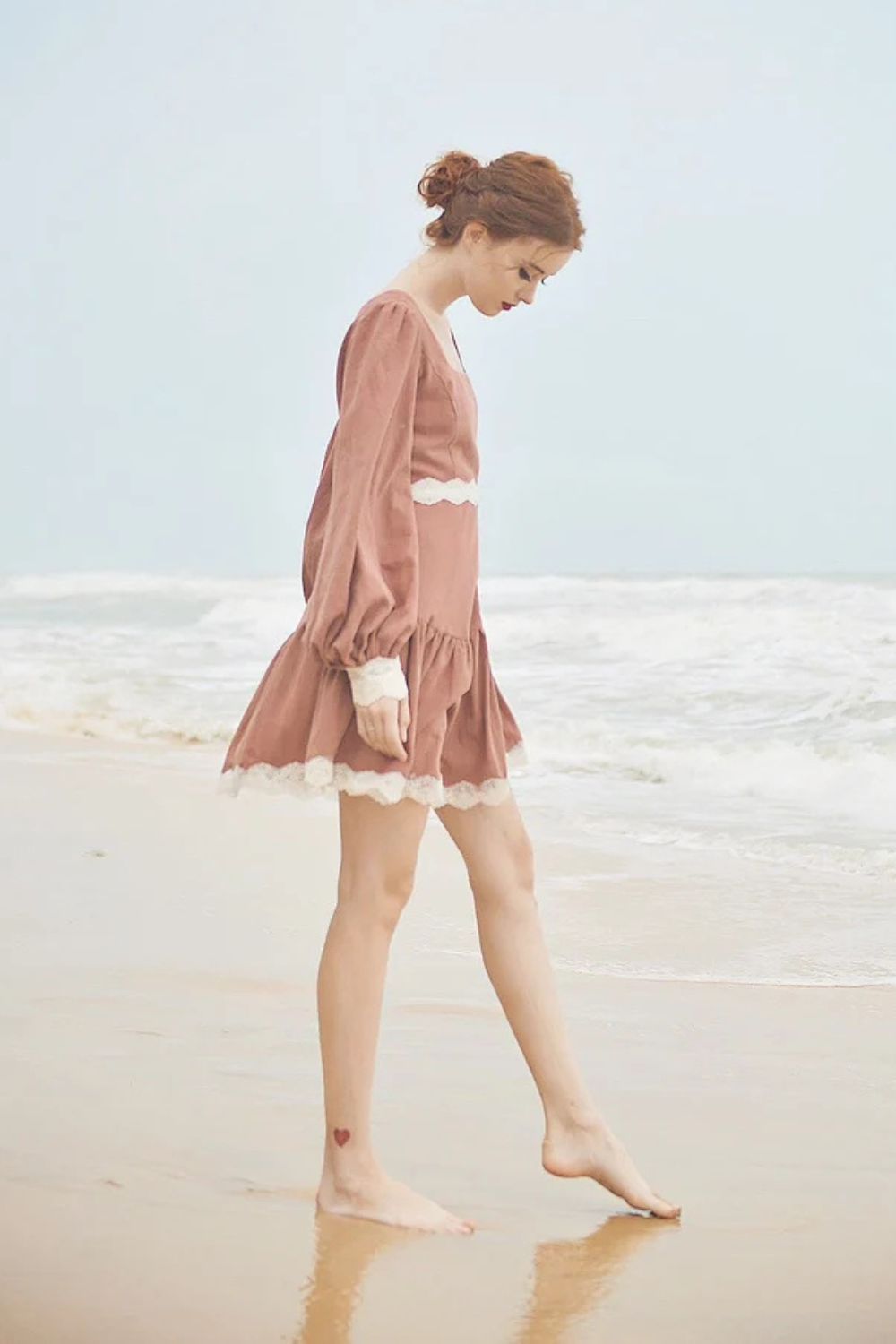 Cotton Dress Long Sleeves - Vintage Style Dress - Cotton Linen Midi Dress