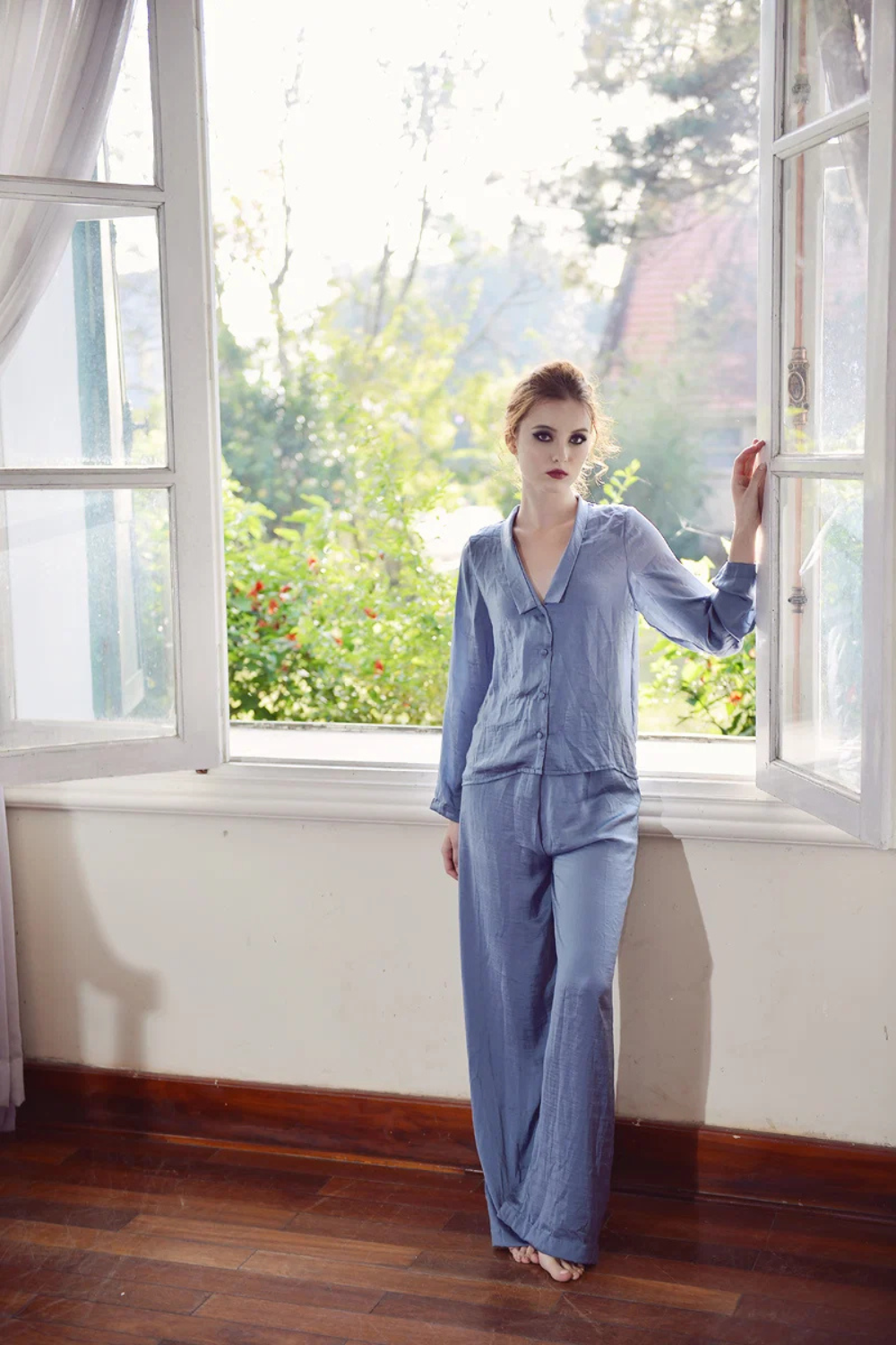 Long Sleeve Silk Pajamas Set