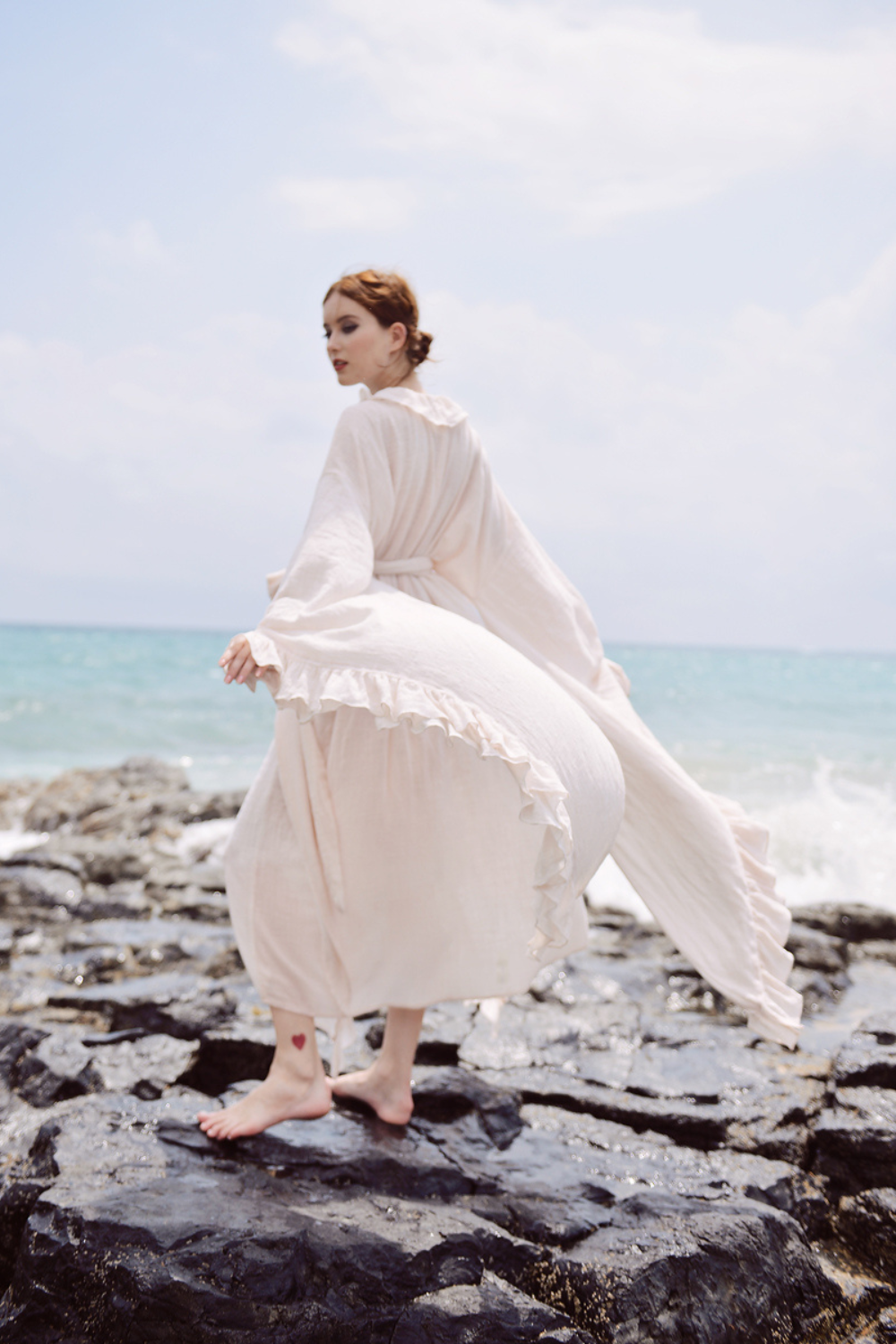 Linen Gauze Robe - Maxi Gauze Cover Up - Tie Waist Beach Robe - Women Ruffle Robe