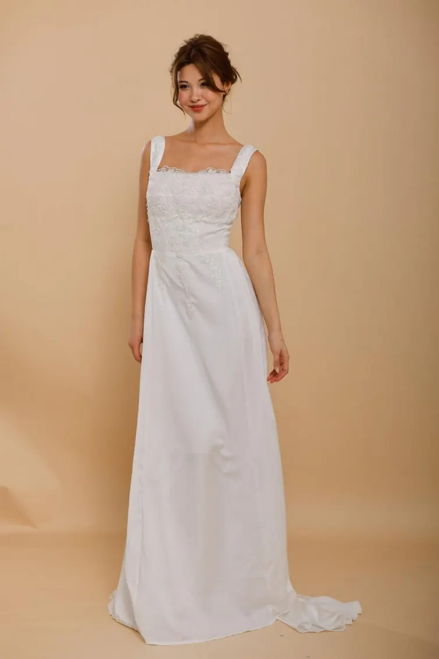 ESTELLE Embroidered White Silk Wedding Dress