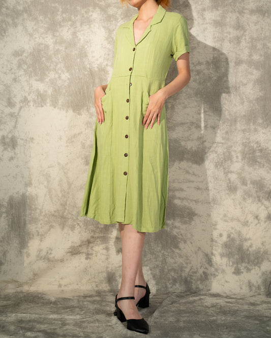 Short-sleeved Button Up Linen Dress