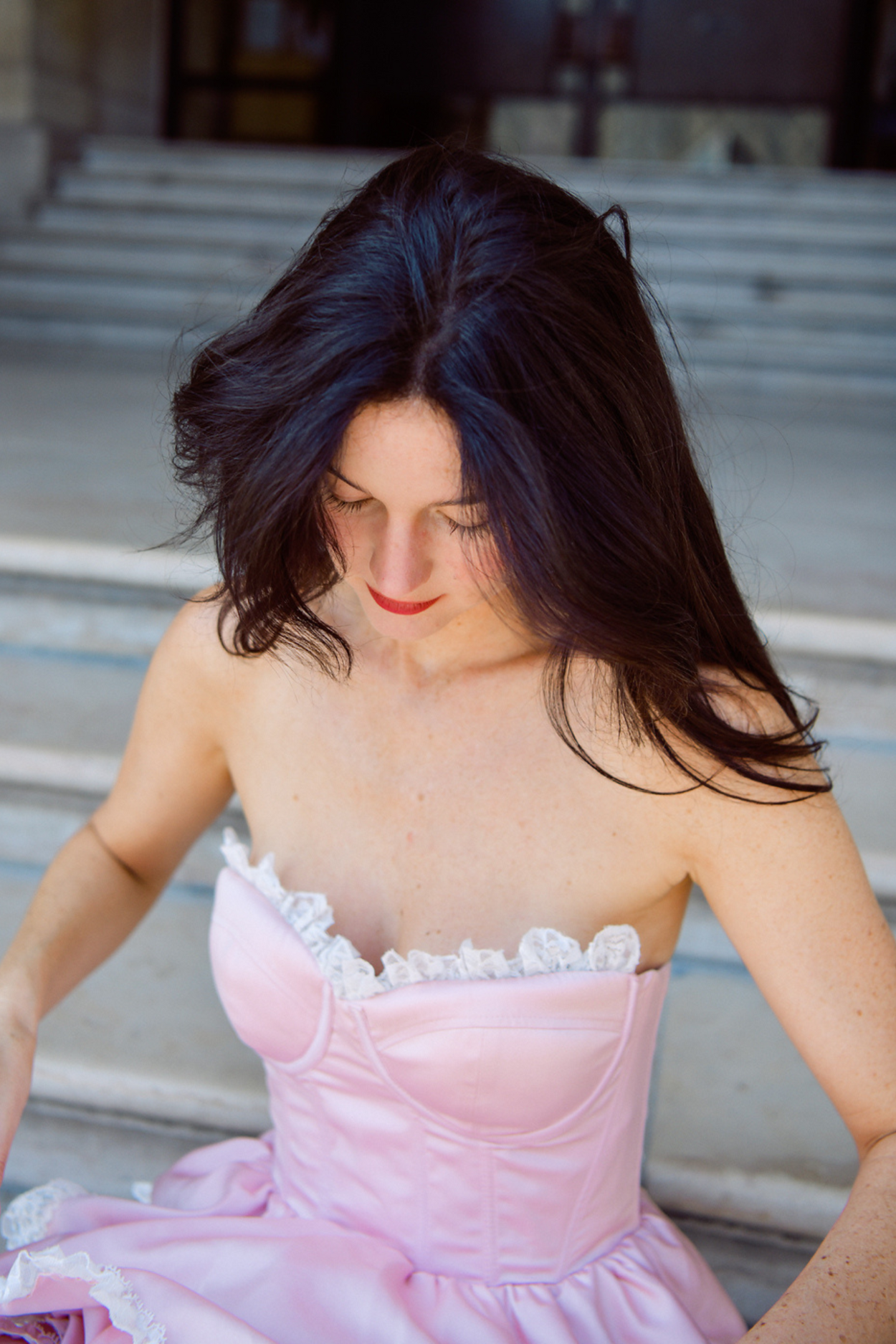Galette Pink Silk Corset Lace Gown Boho Wedding Dress
