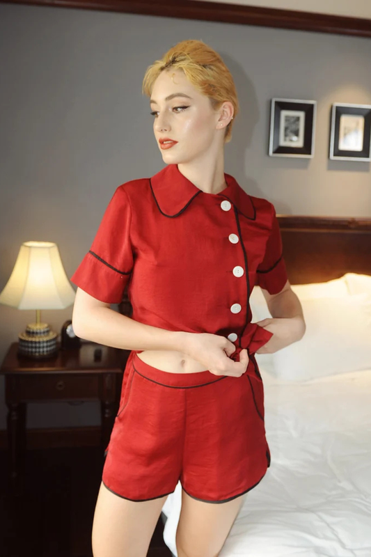 Silk Pajamas with Sleeves - Silk sleepwear - Women lingerie sets - Silk Pajamas Set - Honeymoon Pajamas - Silk Loungewear Women