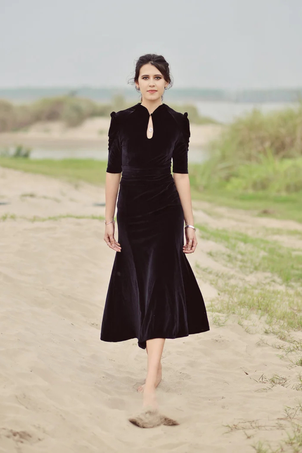 Velvet Retro Midi Dress