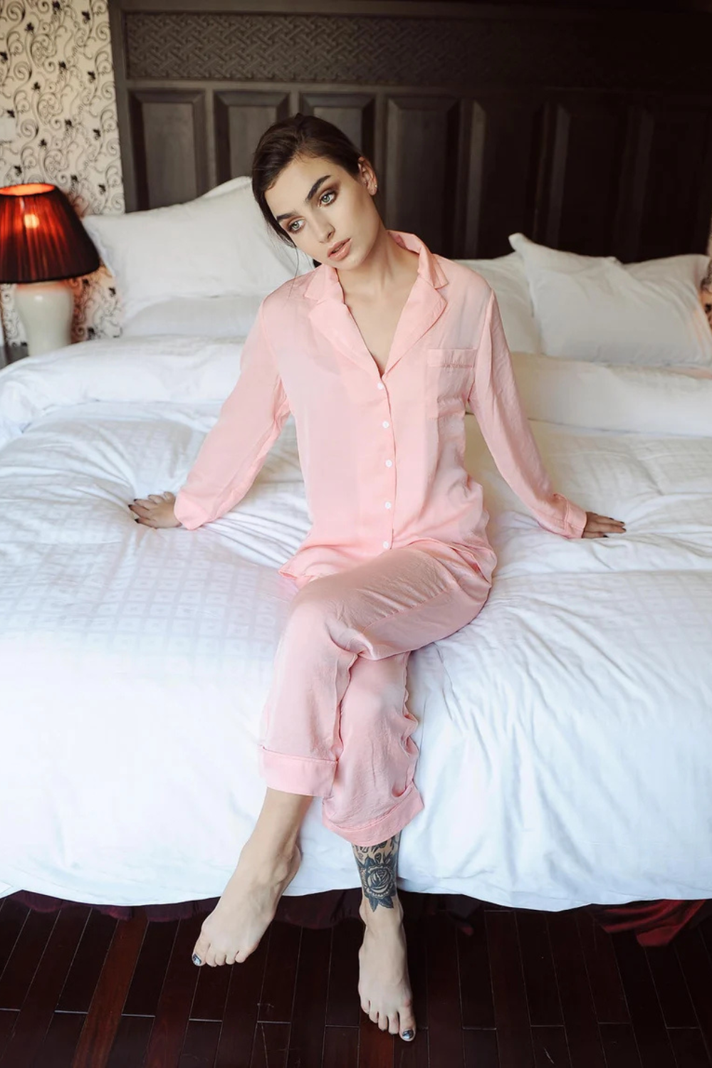 Long Sleeve Silk Pajamas Set