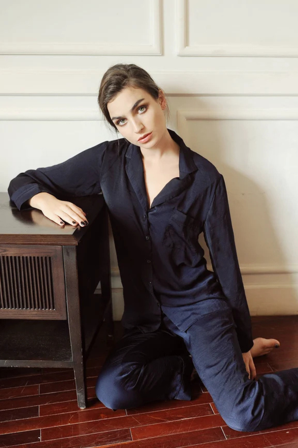 Long Sleeve Silk Pajamas Set