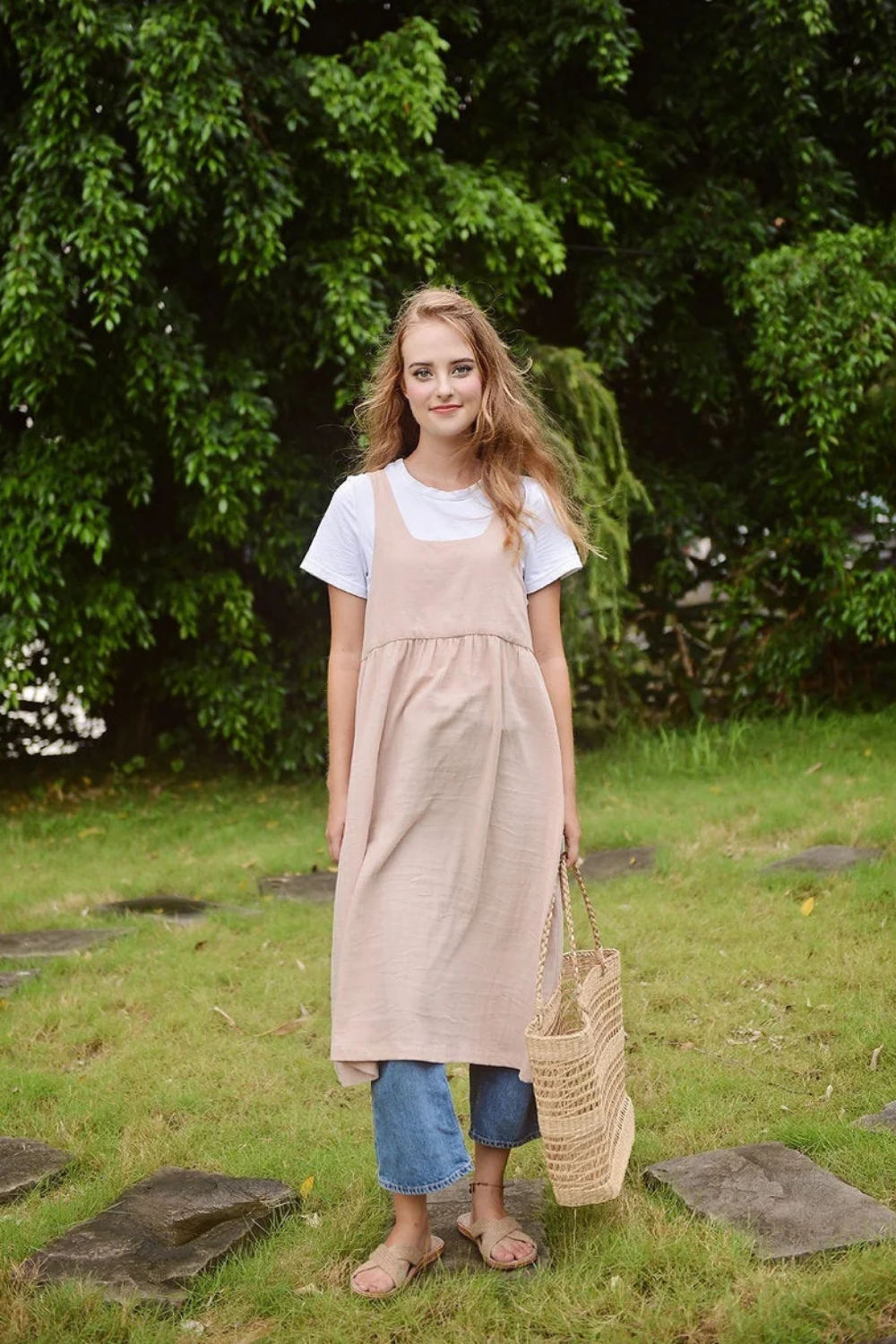 Apron Cotton Long Dress - Women Cotton Dress - Organic Cotton - Dress For Women - Natural Fabric