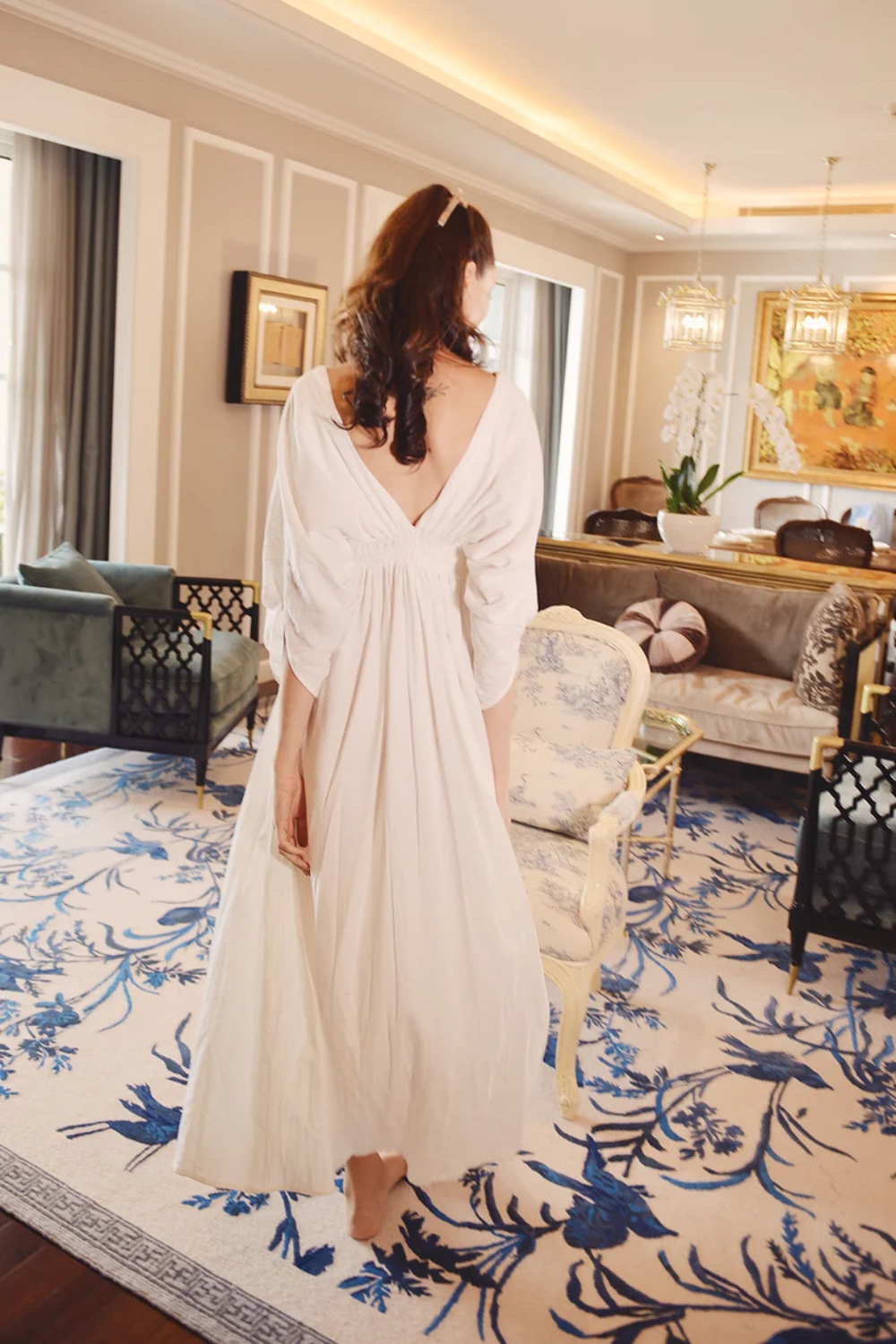 Linen Gathered Maxi Dress