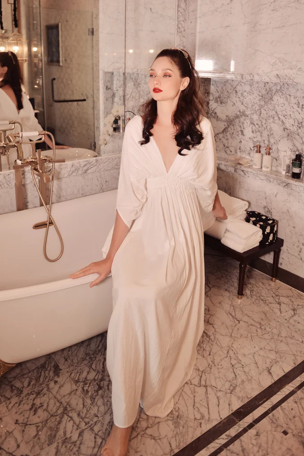 Linen Gathered Maxi Dress