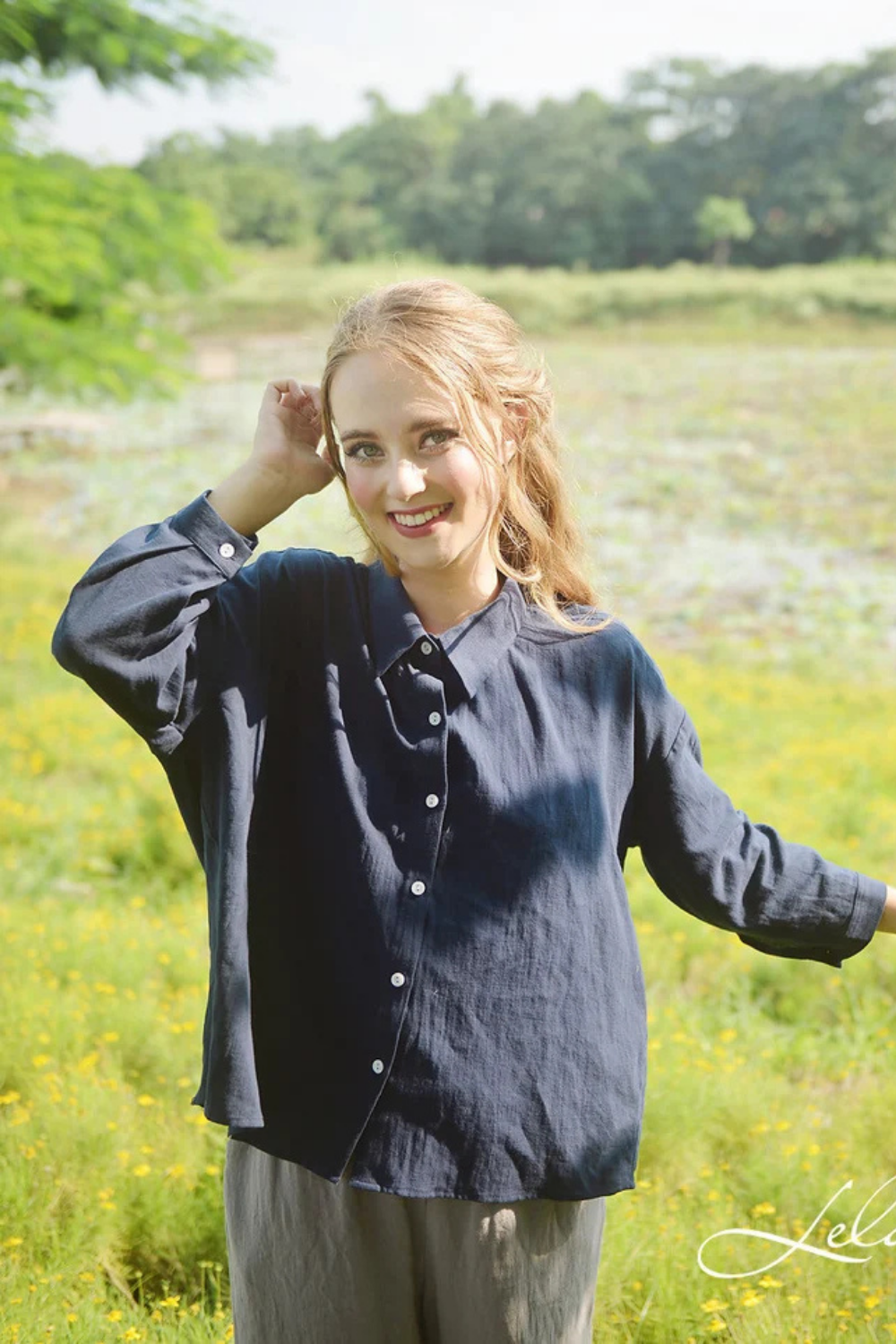 Button Linen Shirt - Linen Cotton Blouse - Women Collar Shirt - Organic Cotton Clothes