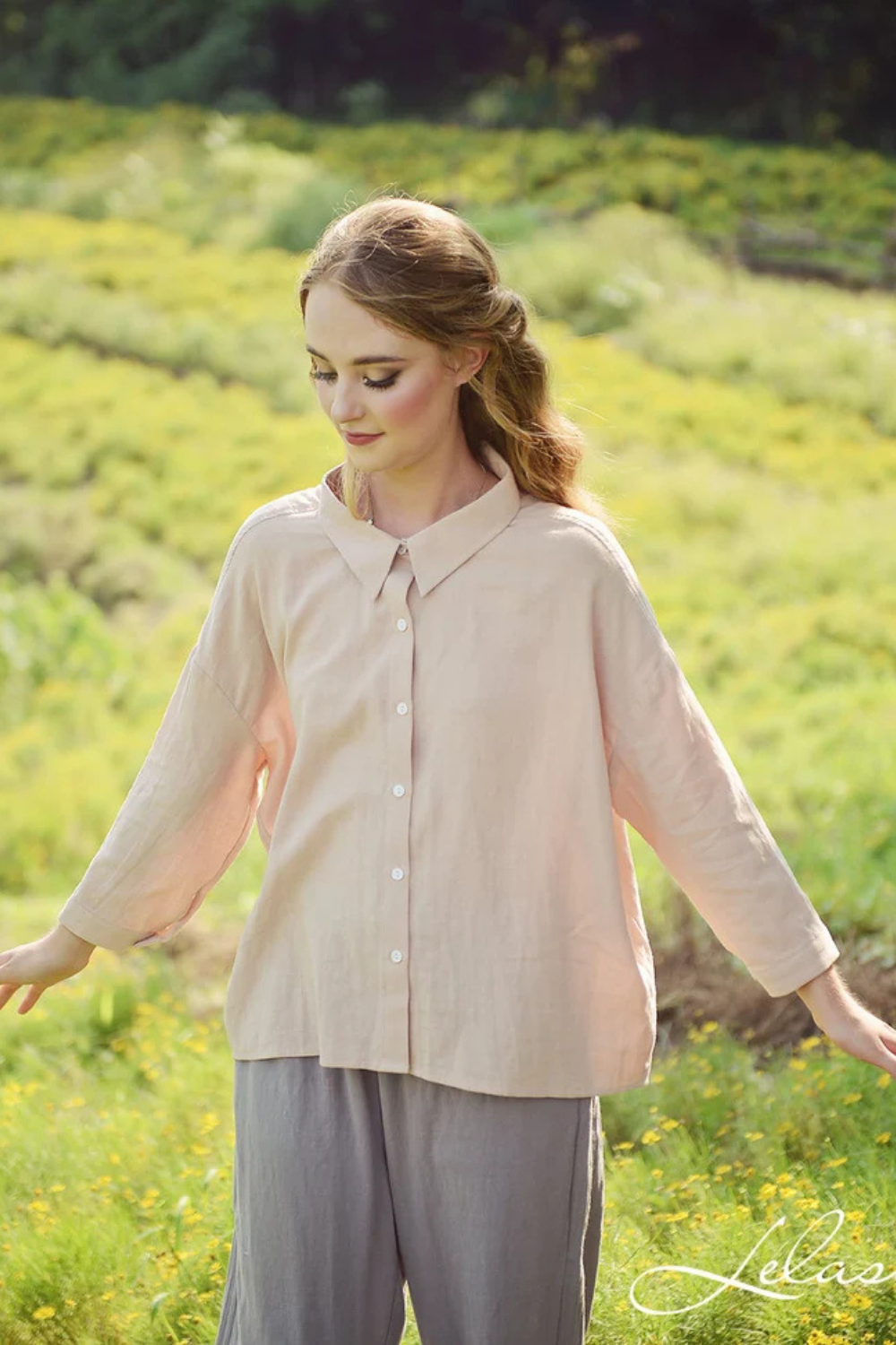 Button Linen Shirt - Linen Cotton Blouse - Women Collar Shirt - Organic Cotton Clothes