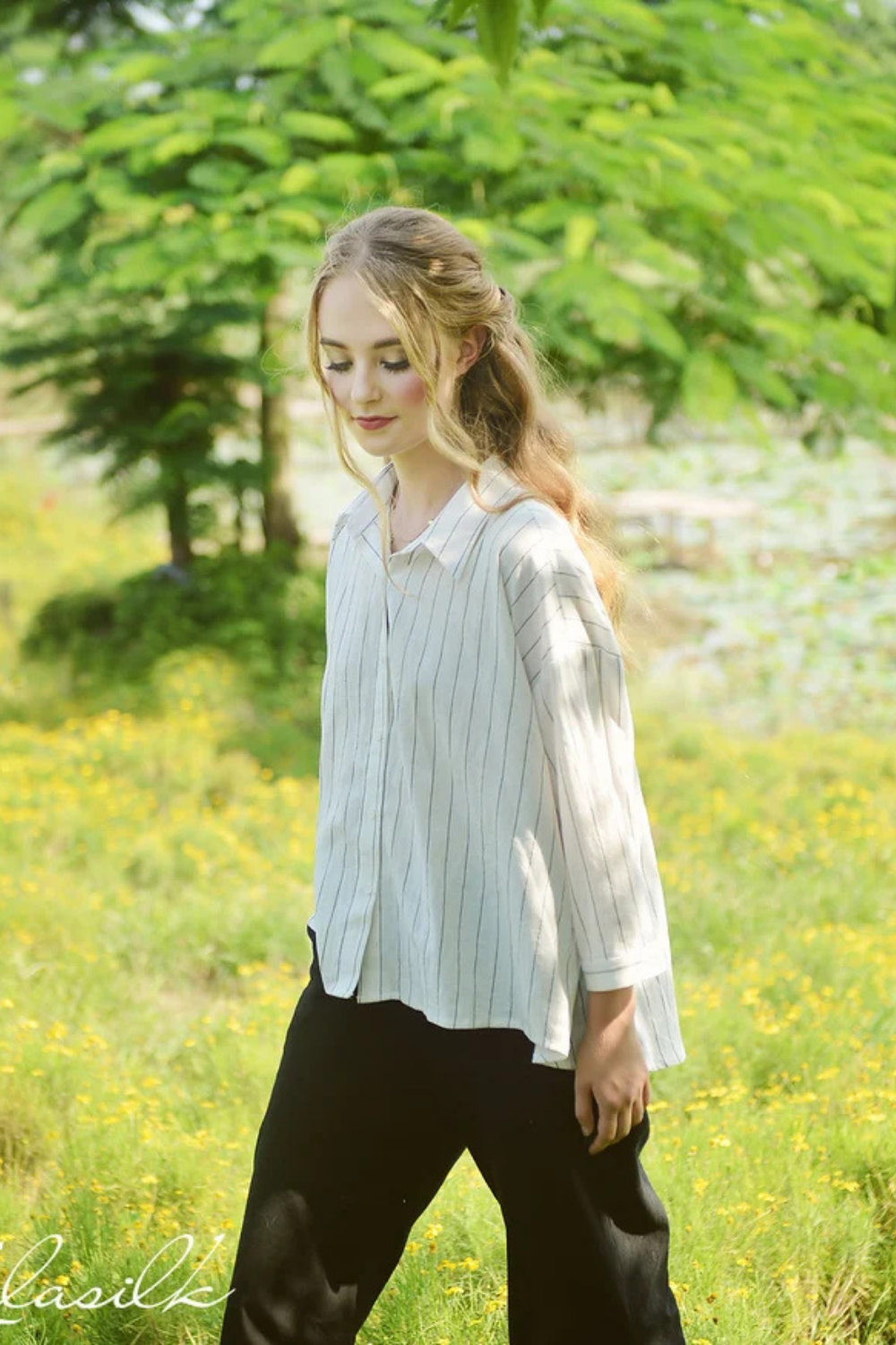 Button Linen Shirt - Linen Cotton Blouse - Women Collar Shirt - Organic Cotton Clothes