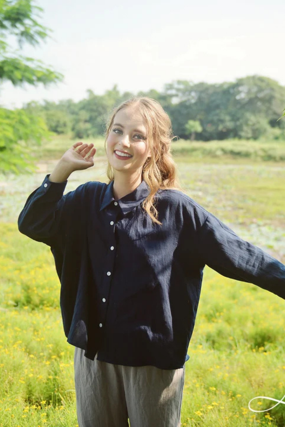 Button Linen Shirt - Linen Cotton Blouse - Women Collar Shirt - Organic Cotton Clothes